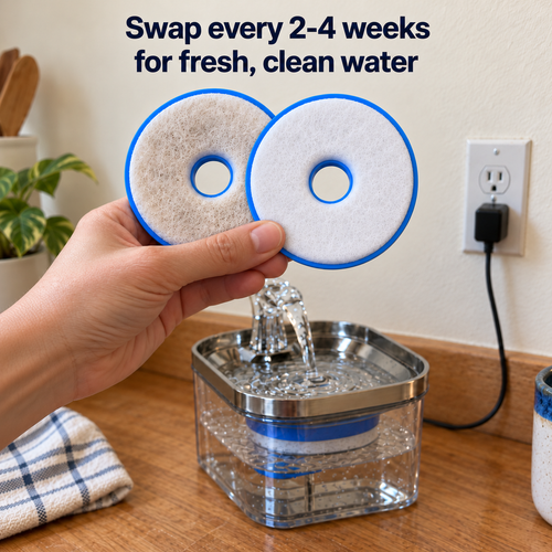 Used vs new MewSip filter: swap every 2-4 weeks for fresh, clean water